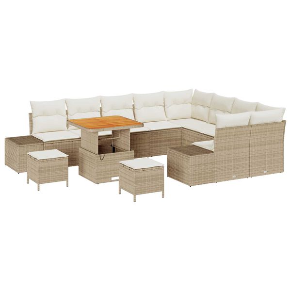 vidaXL Gartensofa-set mit Kissen mit Speicher 12 pcs Beige Poly Rattan
