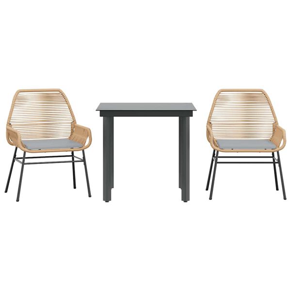 vidaXL 3-tlg. Garten-Essgruppe mit Kissen Braun Poly Rattan Glas
