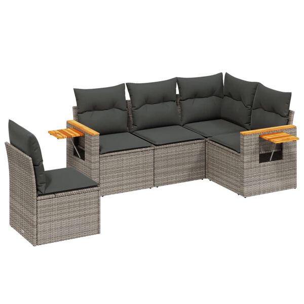 vidaXL 5-tlg. Garten-Sofagarnitur mit Kissen Grau Poly Rattan