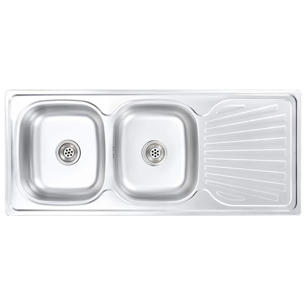 VidaXL Edelstahl-Spüle Mit Abtropfset – 500x600x155 Mm, Einbauspüle Von Oben, Links/rechts Montierbar, Inkl. Ablauf