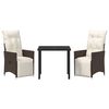 vidaXL Garten Essgruppe mit Kissen 3 pcs Braun Poly-Rattan