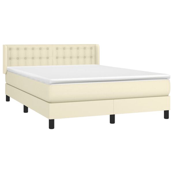 vidaXL Boxspringbett mit Matratze Creme 140x200 cm Kunstleder