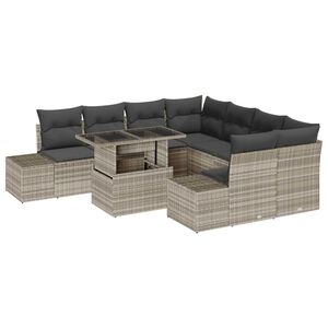 vidaXL Gartensofa-set 9 pcs Hellgrau und Dunkelgrau Poly-Rattan