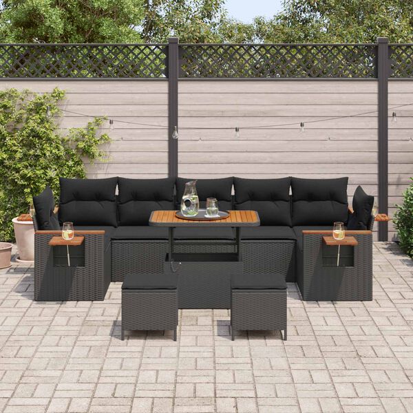 vidaXL Gartensofa-set mit Kissen 13 pcs Schwarz Poly-Rattan