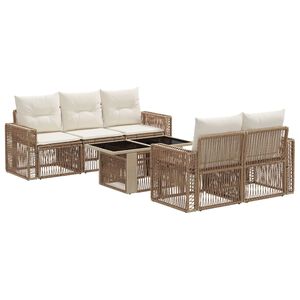 vidaXL Gartensofa-set 6 stk. Beige und Cremewei&szlig; Poly-Rattan