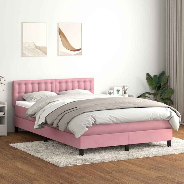 vidaXL Boxspringbett mit Matratze & LED Rosa 160x210 cm Samt