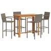 vidaXL 5-tlg. Gartenbar-Set Grau Massivholz Akazie und Poly Rattan