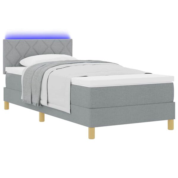 vidaXL LED Boxspringbett mit Matratze Hellgrau 90 x 200 cm Stoff