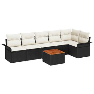 vidaXL Gartensofa-set mit Kissen 7 pcs Schwarz Poly-Rattan