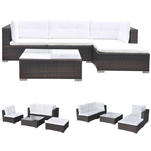 vidaXL 5-tlg. Garten-Lounge-Set mit Kissen Poly Rattan Braun