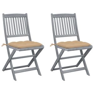 vidaXL Klappbare Gartenst&uuml;hle 2 Stk. mit Kissen Massivholz Akazie