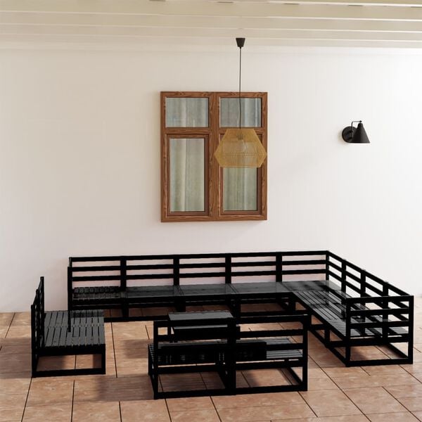 vidaXL 13-tlg. Garten-Lounge-Set Schwarz Massivholz Kiefer