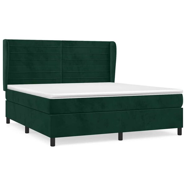 vidaXL Boxspringbett mit Matratze Dunkelgr&uuml;n 180x200 cm Samt