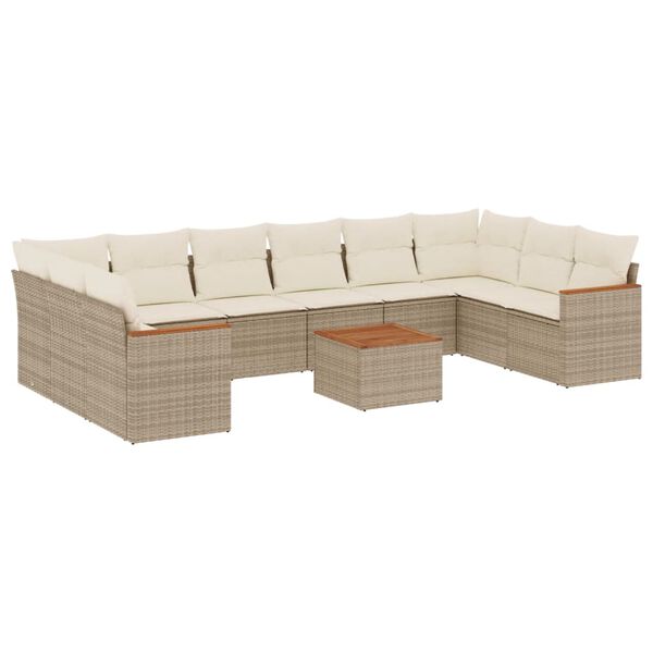 vidaXL 11-tlg. Garten-Sofagarnitur mit Kissen Beige Poly Rattan