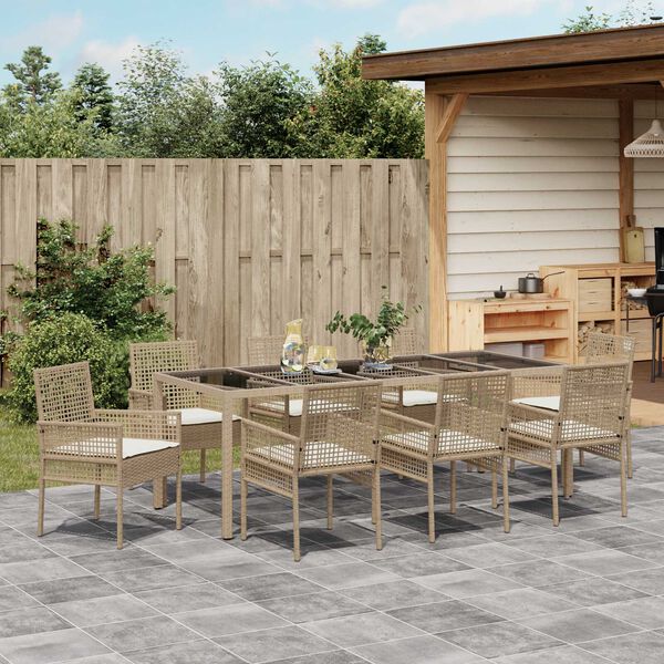 vidaXL Garten Essgruppe 9 pcs Beige Poly-Rattan
