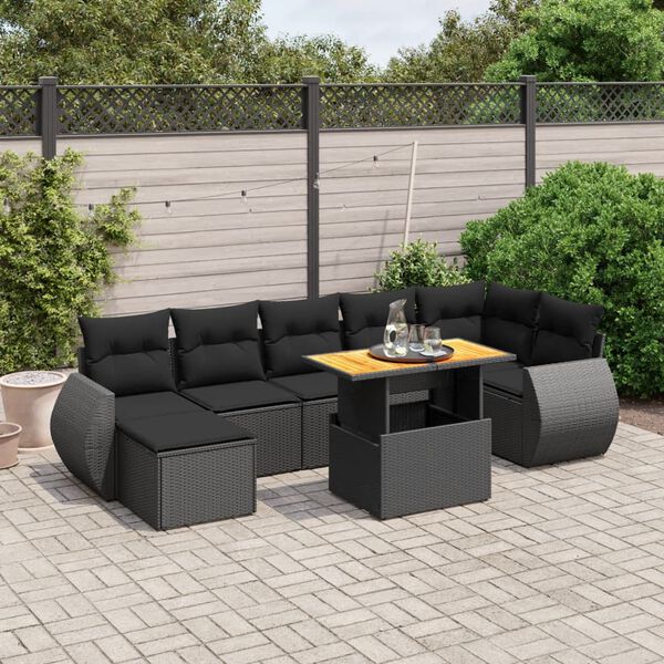 vidaXL 8-tlg. Garten-Sofagarnitur mit Kissen Beige Poly Rattan