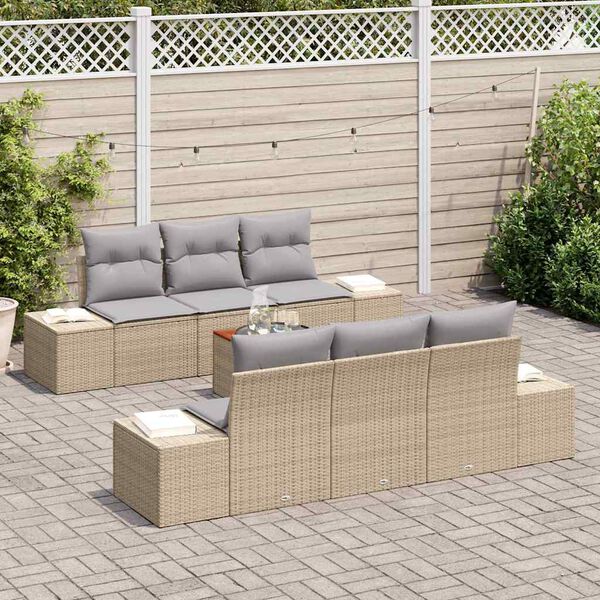 vidaXL Gartensofa-set mit Kissen 7 pcs Beige Poly-Rattan