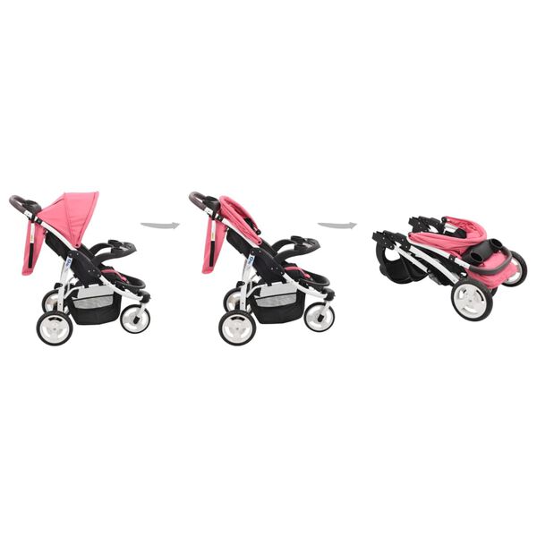 vidaXL 3-Rad-Kinderwagen Rosa und Schwarz