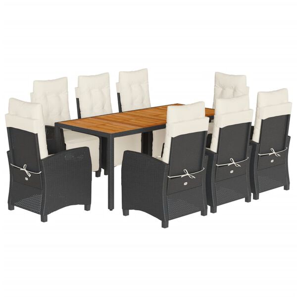 vidaXL 9-tlg. Garten-Essgruppe mit Kissen Schwarz Poly Rattan