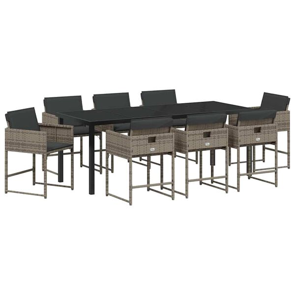 vidaXL Garten Essgruppe mit Kissen 9 pcs Grau Poly-Rattan