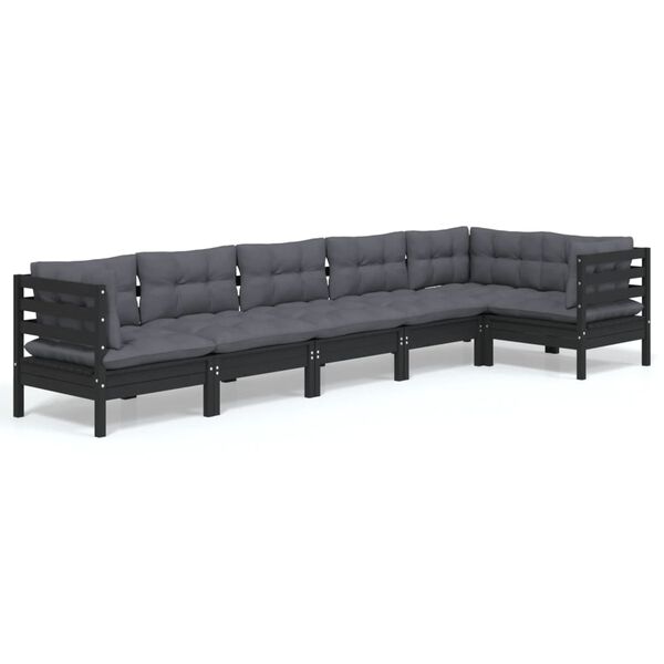 vidaXL 6-tlg. Garten-Lounge-Set mit Kissen Schwarz Kiefernholz