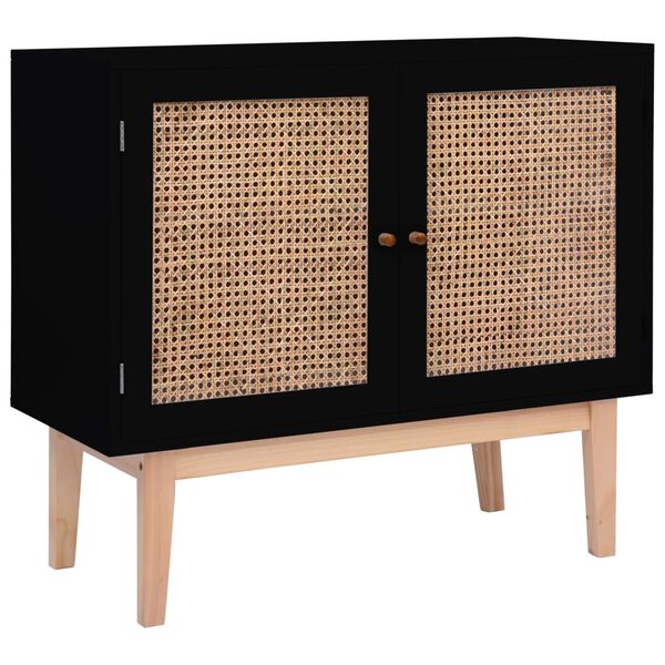 vidaXL Sideboard Schwarz 88,5x40x80 cm MDF und Rattan