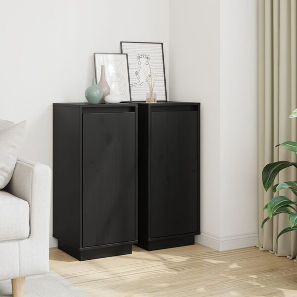 vidaXL Sideboards 2 Stk. Schwarz 31,5x34x75 cm Massivholz Kiefer