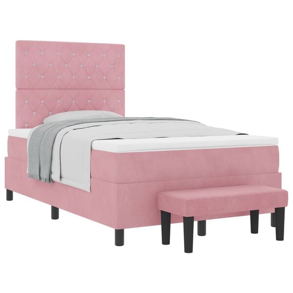 vidaXL Boxspringbett mit Matratze mit Kopfteil Rosa 120 x 190 cm Samt