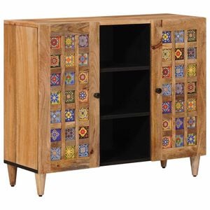 vidaXL Sideboard mit Regal Natur 90 x 33 x 75 cm Massivholz Mango