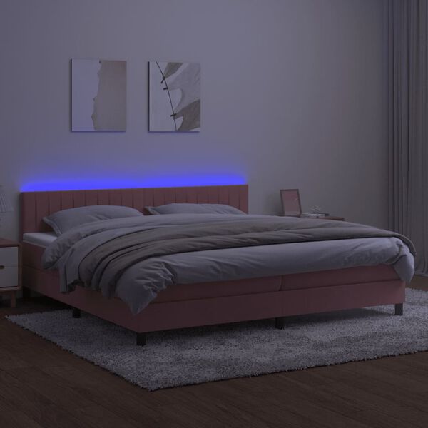 vidaXL Boxspringbett mit Matratze & LED Rosa 200x200 cm Samt