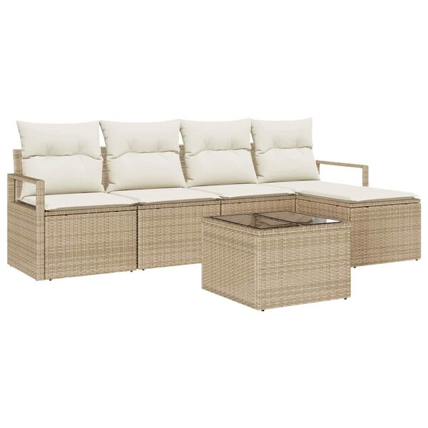 vidaXL Sofa Set mit Kissen 6 pcs Beige und Creme Poly-Rattan