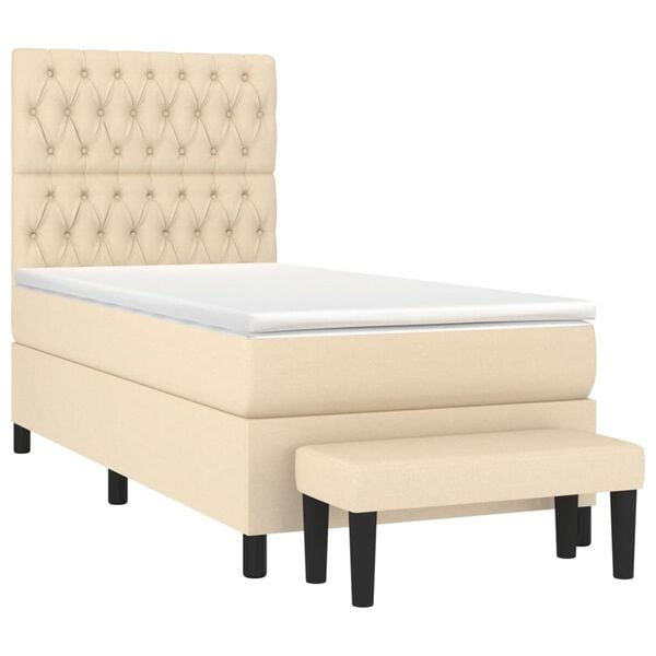 vidaXL Boxspringbett mit Matratze Creme 100x200 cm Stoff