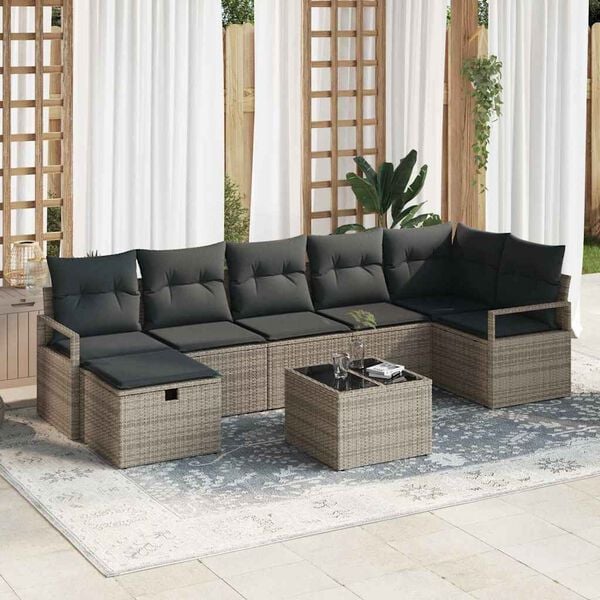 vidaXL Sofa Set mit Kissen mit Speicher 8 pcs Grau Poly-Rattan