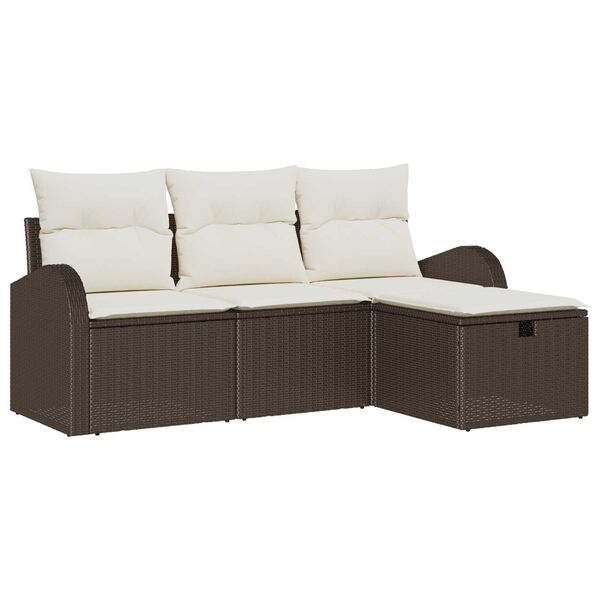 vidaXL Gartensofa-set mit Kissen mit Speicher 4 pcs Braun Poly-Rattan