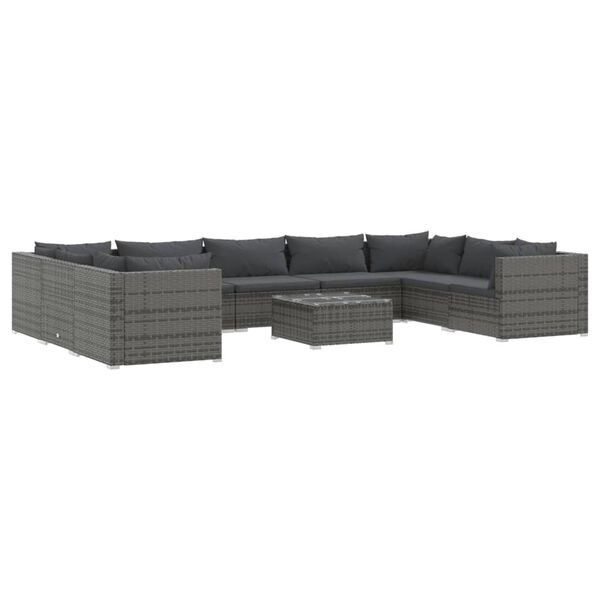 vidaXL 10-tlg. Garten-Lounge-Set mit Kissen Poly Rattan Grau