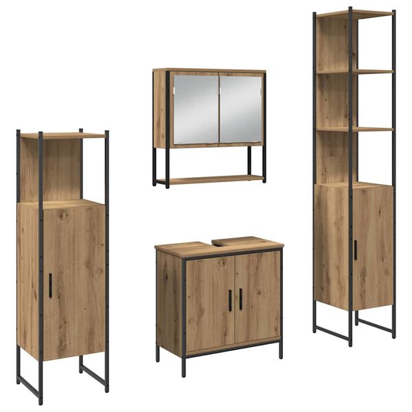 vidaXL Badezimmerm&ouml;bel-Set mit Regal mit T&uuml;r 4 pcs Braun Holzwerkstoff