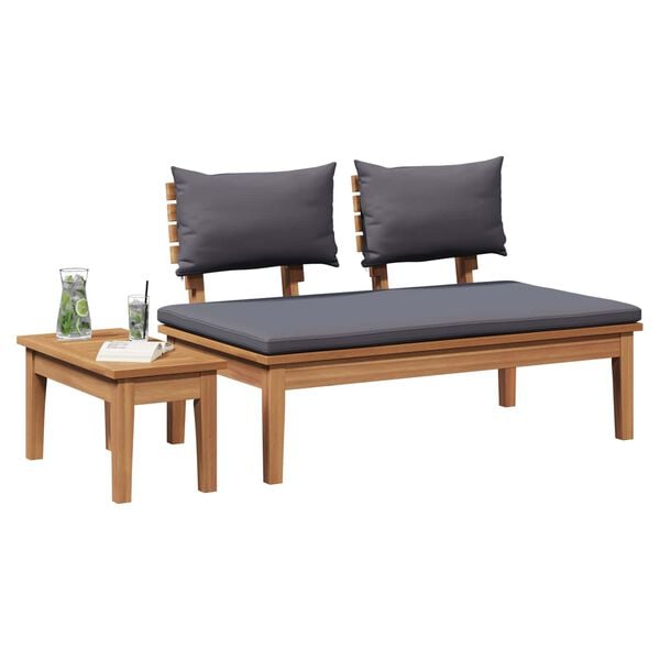 vidaXL Gartenbank 2 pcs Grau und Braun Massivholz Teak
