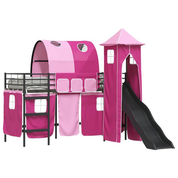 vidaXL Kinderloftbett Schwarz und Pink 74,5 x 190 cm Metall