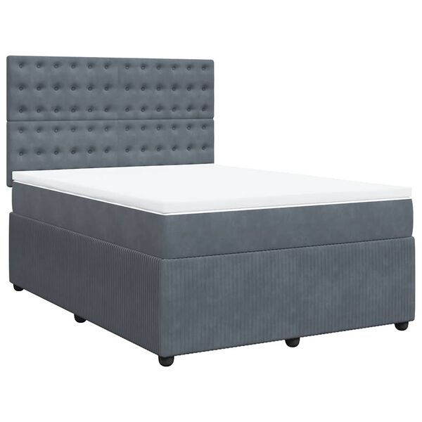vidaXL Boxspringbett mit Matratze Dunkelgrau 140x200 cm Samt