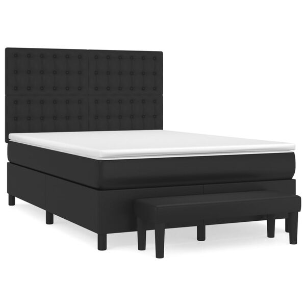 vidaXL Boxspringbett mit Matratze Schwarz 140x200 cm Kunstleder