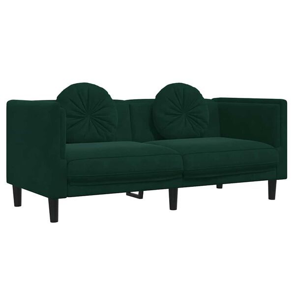 vidaXL Sofa mit Kissen 2-Sitzer Dunkelgr&uuml;n Samt