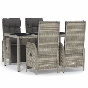 vidaXL 5-tlg. Garten-Essgruppe mit Kissen Grau Poly Rattan