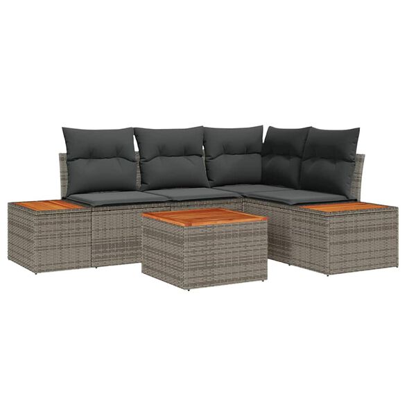 vidaXL Garten-Sofa-Set mit Kissen mit Speicher 5 pcs Grau Poly Rattan