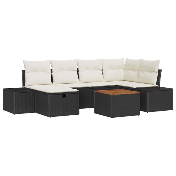vidaXL Garten-Sofa-Set mit Kissen 7 pcs Schwarz Poly Rattan