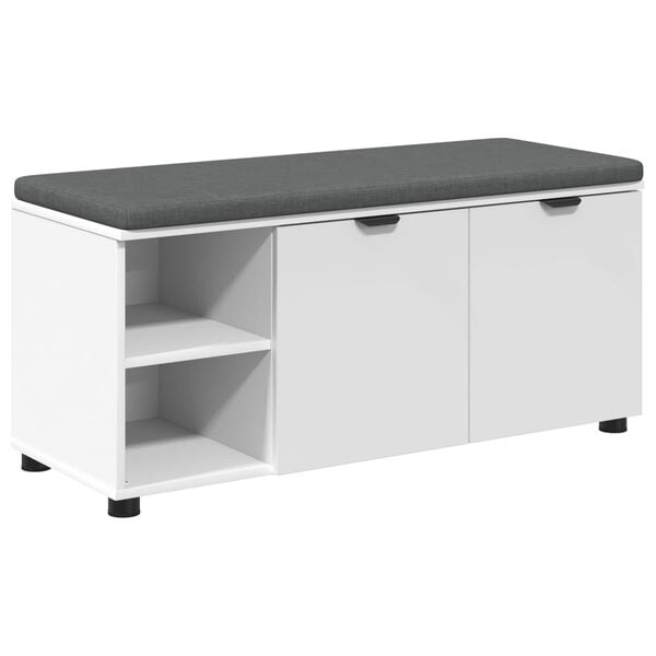 vidaXL Flurbank mit Kissen mit Regal mit T&uuml;r Wei&szlig; 100 x 38 x 46 cm