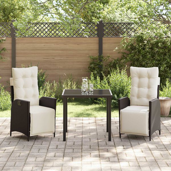 vidaXL Garten Essgruppe mit Kissen 3 pcs Braun Poly-Rattan