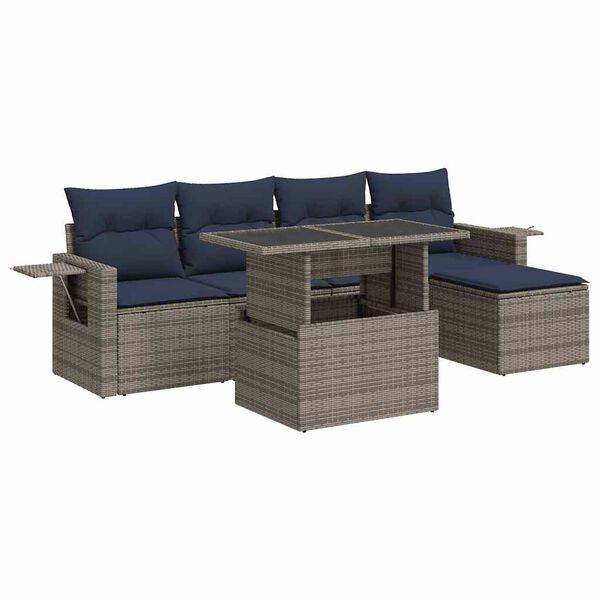 vidaXL 6-tlg. Garten-Sofagarnitur mit Kissen Grau Poly Rattan
