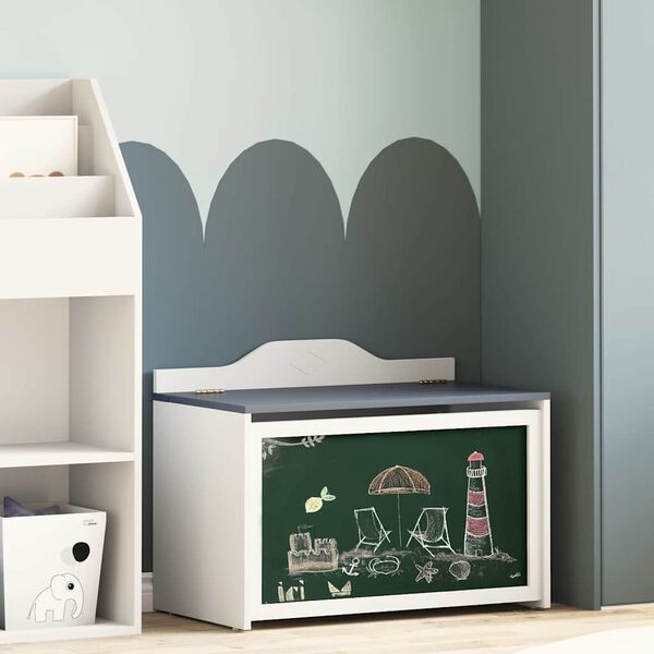 vidaXL Box mit Stauraum und Tafelvorderseite ROROS Grau und Wei&szlig;