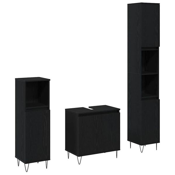 vidaXL Badezimmerm&ouml;bel-Set 3 pcs Schwarz Eichen-Optik 30 x 30 x 190 cm