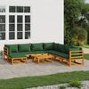 vidaXL 9-tlg. Garten-Lounge-Set mit Grünen Kissen Massivholz